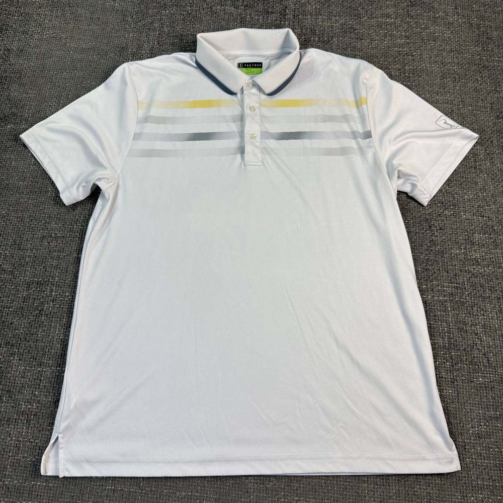 PGA Tour Pro Series Polo Shirt Mens XL White Striped Athletic Fit Short Sleeve